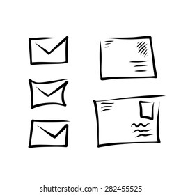 Collection of simple sketched envelope icons. 5in1. Vector.