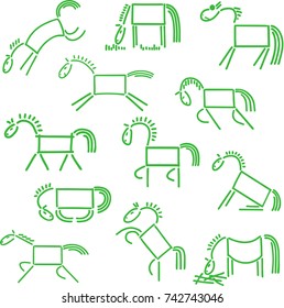 Collection simple sketches of the horses.
