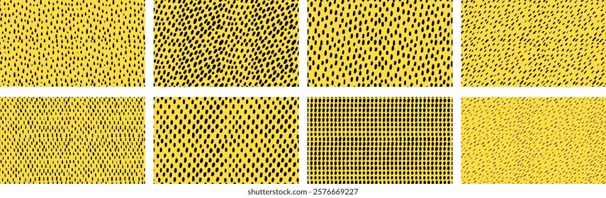 Collection of simple small dash seamless patterns. Vector wallpaper with hand drawn sprinkles