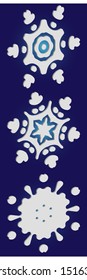 Collection of simple snowflakes on blue background.  Minimal concept accurate forms and colors. Vector illustration templates. White cute New Year and Christmas 3d ornaments for banner or cards.
