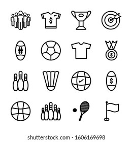 A collection of simple sports vector line icons such as balls Icons , badminton and others. vector illustration. 41
