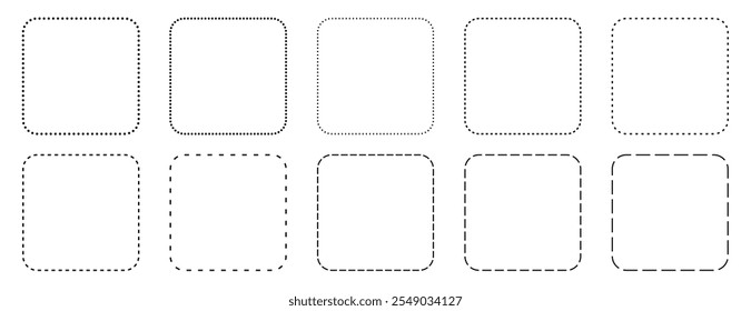 Coleção de quadros simples quadrados pontilhados, tracejados