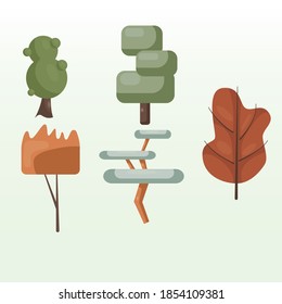 Collection of simple tree icons in various colors and shapes.