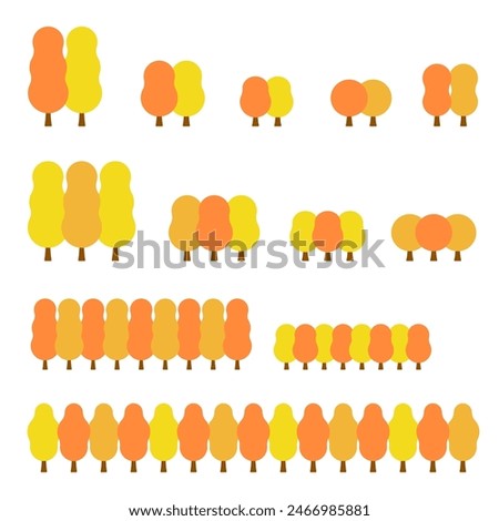 Collection of simple trees with autumn leaves flat vector isolated on white background