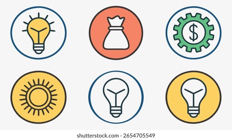 Colección de íconos únicos del arte de la línea de la idea del dinero que representan conceptos empresariales y financieros
