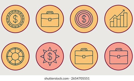 Collection of simple Unique money idea line art icons representing business and finance concepts