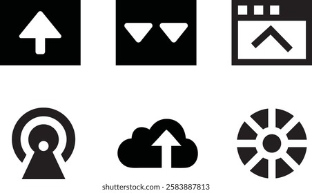 Collection of Simple Vector Icons for Uploading, Downloading, and Networking