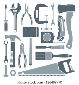 Colección de simples iconos de herramientas vectoriales.