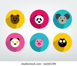 Collection of simply animal shadows head icon.