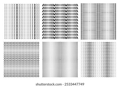 Coleção de seis abstrato vetor sem emenda petterns com esquemas de linha geométrica mínima. Modelos em preto e branco Full Vetor