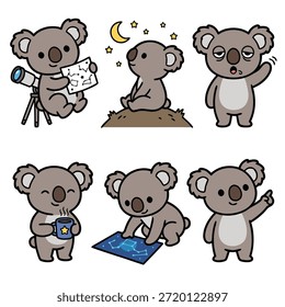 Uma coleção de seis adoráveis ilustrações de coala, cada uma representando uma ação ou humor diferente, adequado para vários desenhos.