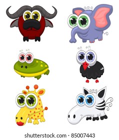 The collection of six african cartoon animals.