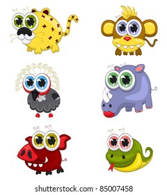 The collection of six african cartoon animals.