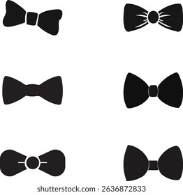 Collection of Six Black Bow Tie Silhouette or tie vector on white background