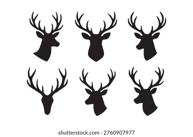 A collection of six black deer head silhouettes displayed in a symmetrical, grid-like composition.