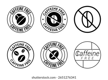 Coleção de seis ícones e símbolos livres de cafeína preto e branco