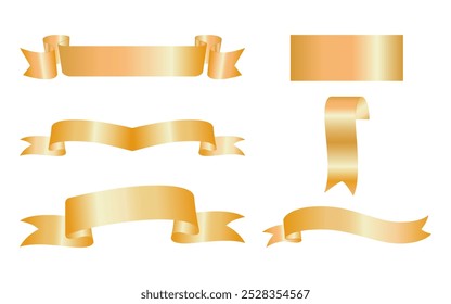 Collection of six blank ribbons in pastel gold, banners of different shapes and styles. Ribbon set. Banner set. Graduate ribbon. Eps10