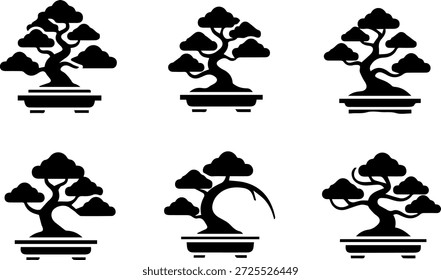 Sammlung von sechs Bonsai-Bäumen