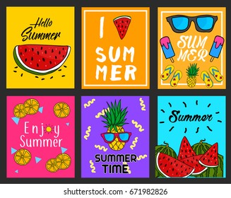 Collection of Six Bright Summer Card Poster Layout Vector Design