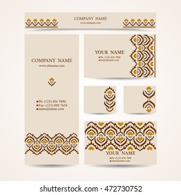 collection of six business card and banner templates with hand drawn tribal ornament, for greeting, invitation card, or cover. Vector illustration