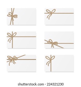 Collection of six card notes with beige bows and ribbons