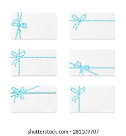 Collection of six card notes with blue bows and ribbons
