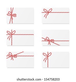 Collection of six card notes with red bows and ribbons