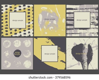 Collection six cards of ink splatter. Square template.