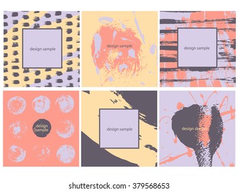 Collection six cards of ink splatter. Square template.