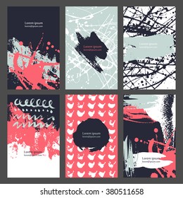 Collection six cards of ink splatter.