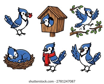 A collection six cartoon