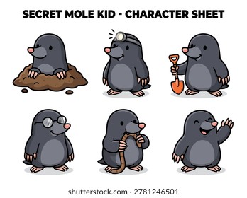 Collection six cartoon moles