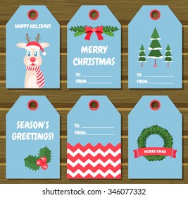 Collection of six  Christmas gift tags. Vector illustration