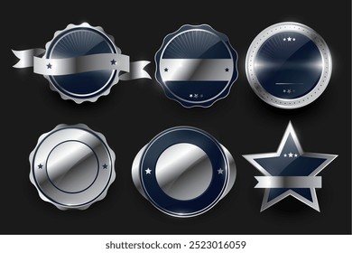 collection of six circular medal badge label symbol design vector