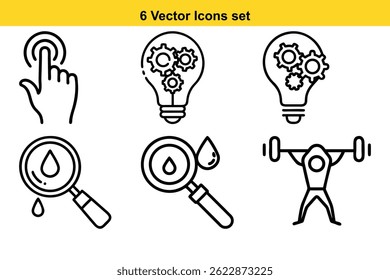 A collection of six clean and modern line icons representing various concepts such as communication, delivery, gifts, and task management. Perfect for websites, apps, or presentations.