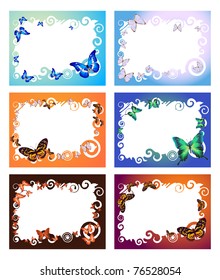 Collection of six colorful frames with butterflies