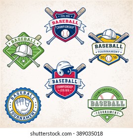 Collection of six colorful Vector Baseball logo and insignias