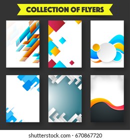 Collection of six creative flyers, templates layout with abstract design.