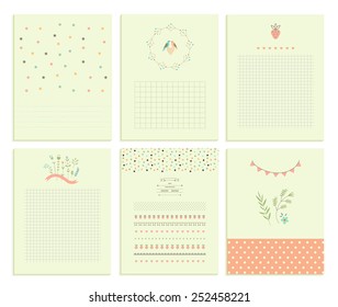 Collection of six cute universal card or invitations. Wedding, marriage, anniversary, birthday, Valentin's day. Stylish simple design and gentle colors