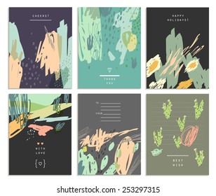 Collection of six cute universal card or invitations. Wedding, marriage, anniversary, birthday, Valentin's day, party. Stylish simple design and trendy colors