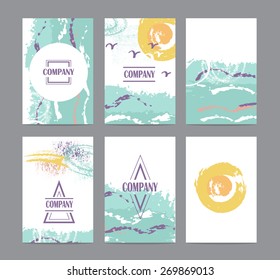 Collection of six cute universal card or invitations. Stylish simple summers  design and trendy colors