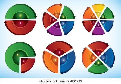 Colección de seis elementos de presentación cíclicos con flechas direccionales