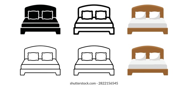 Collection of six different bed designs with various headboards and color schemes on white background