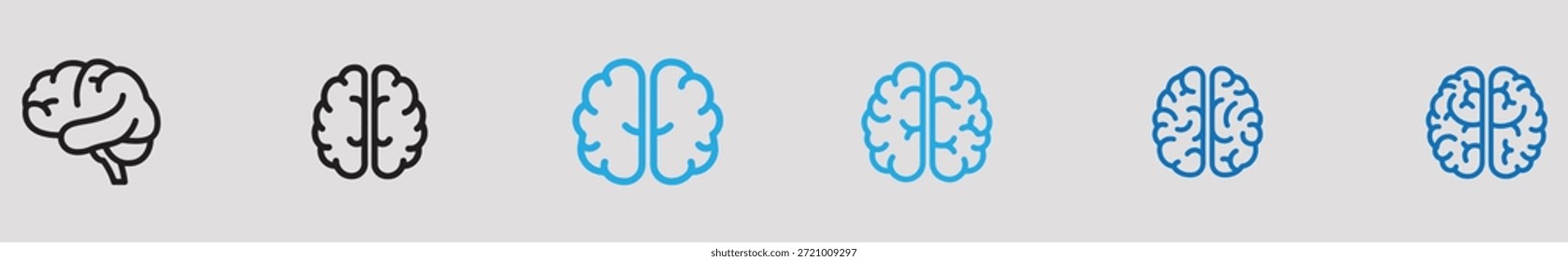 Una colección de seis ilustraciones cerebrales diferentes en varios colores y estilos sobre un fondo gris