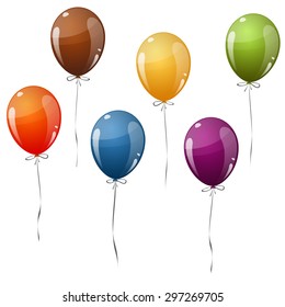 collection of six different colored flying party balloons