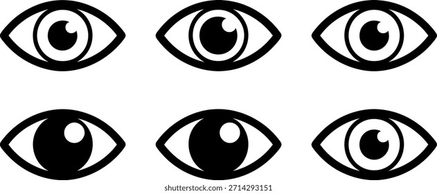 Collection of six different eyes with unique pupils