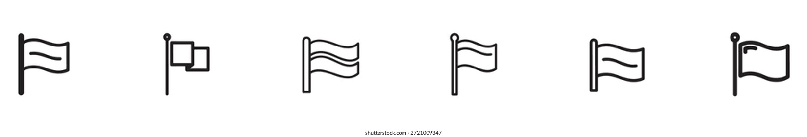 Una colección de seis diferentes iconos de la bandera en blanco y negro sobre un fondo liso