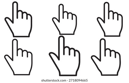 Collection of six different hand-shaped cursor icons for website design and user interfaces
