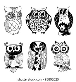 Collection of six different owls