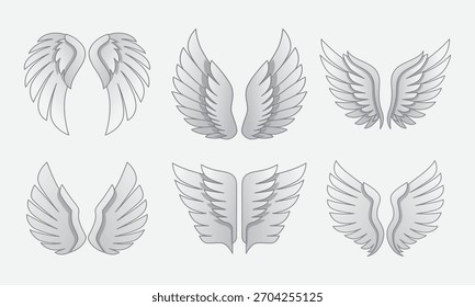Uma coleção de seis estilos diferentes de asas de anjo.